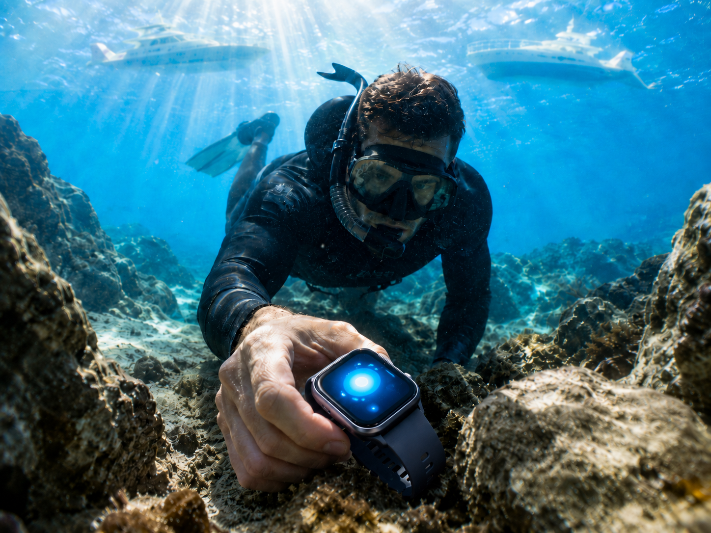 Diver searching underwater for the lost Meridia One tracker